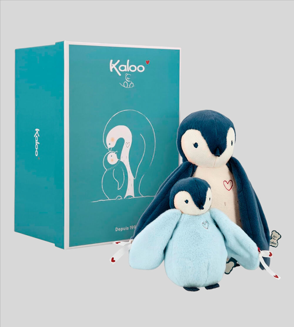 Pelúcia Mãe e Filhote Pinguim Azul